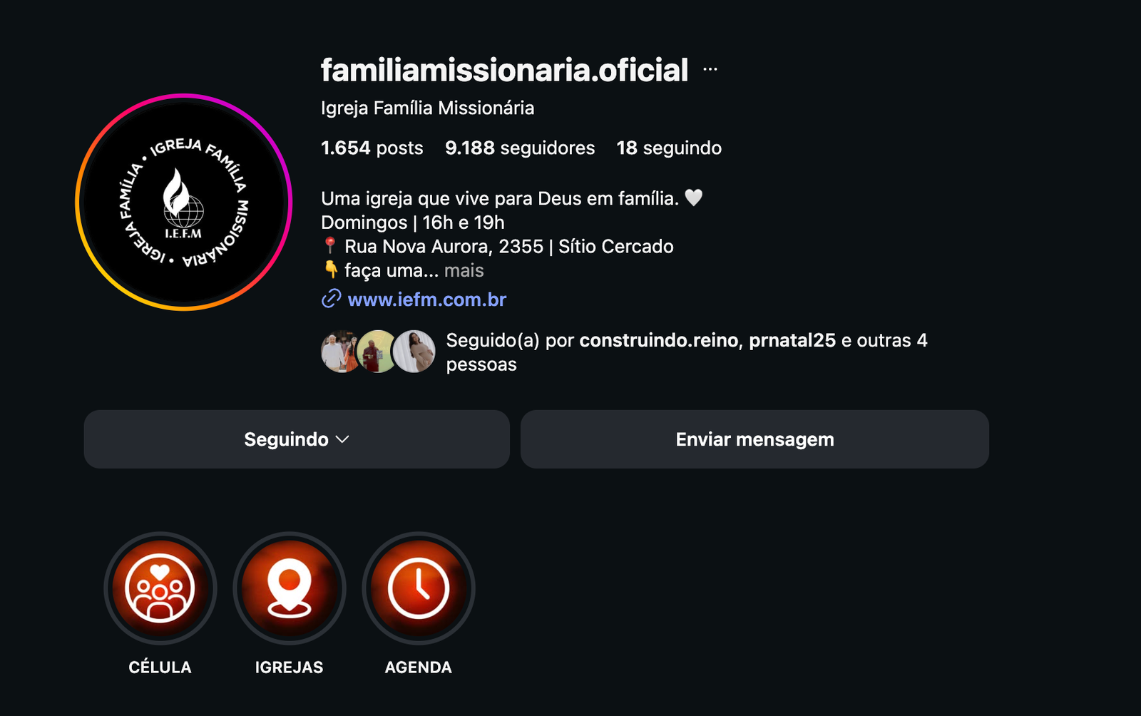 Perfil do Instagram do IEFM antes e depois