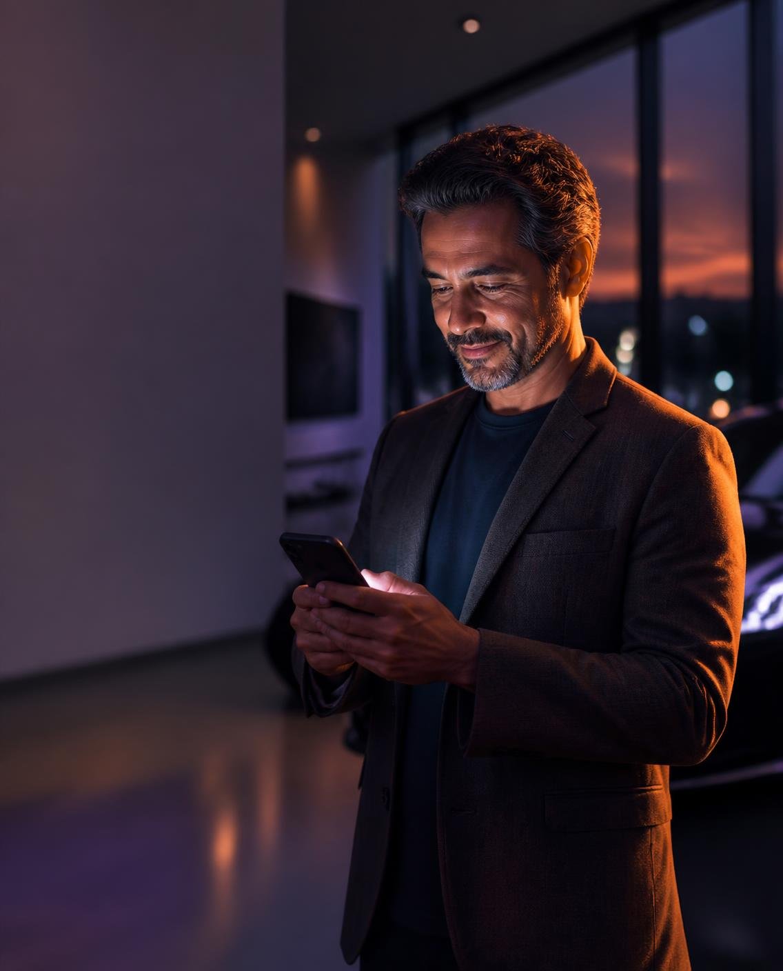 Empresário acompanhando novos clientes pelo celular